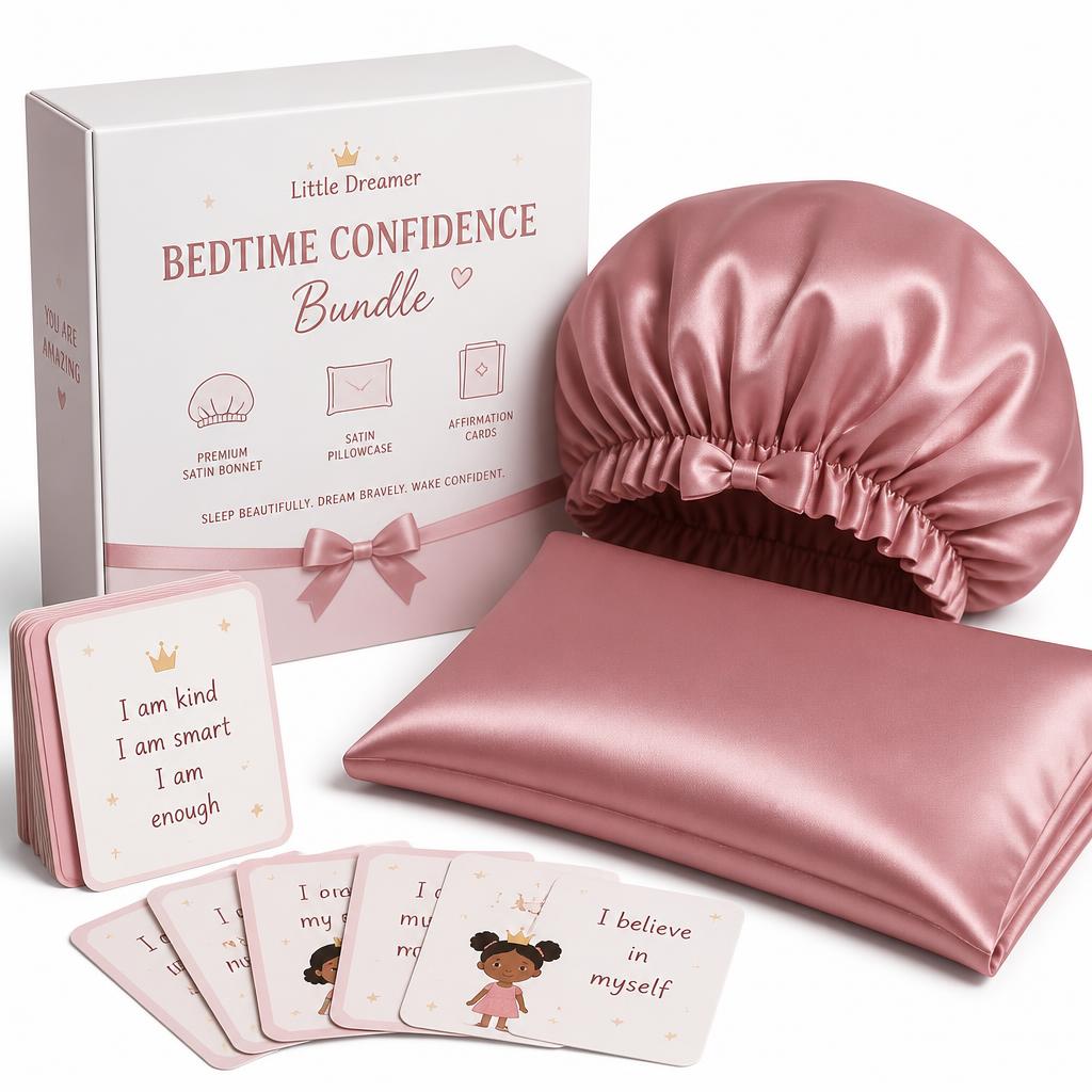 Sleep and Confidence bundle with bonnet, pillowcase, and affirmation cards