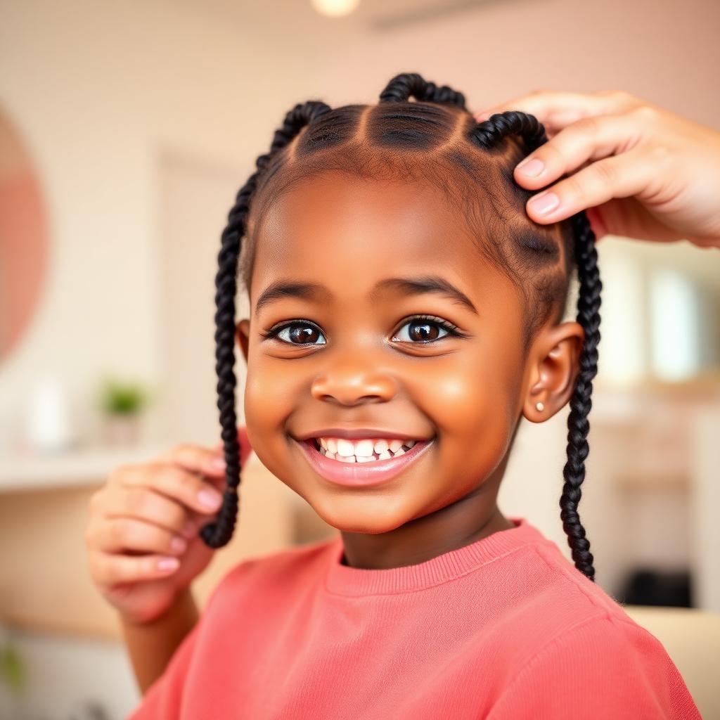 Smiling child with neatly braided protective style